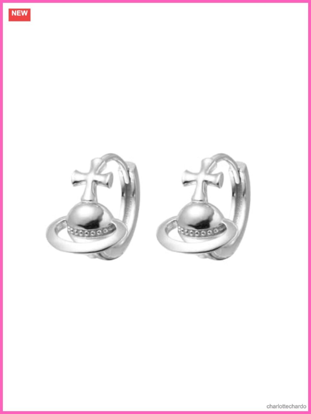 Saturn Planet Huggie Hoop Earrings Copper-Plated Platinum Y2K